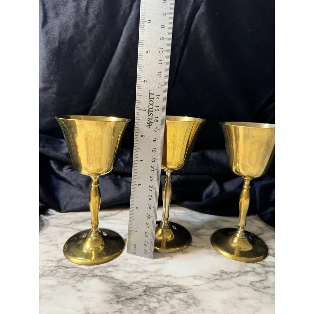 VTG 3 LEONARD EPNS GOBLETS‎ GOLD TONE 5.5